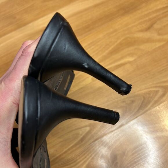 Anne Michelle Black Leather Weave Heels Womens 10 - Picture 4 of 7